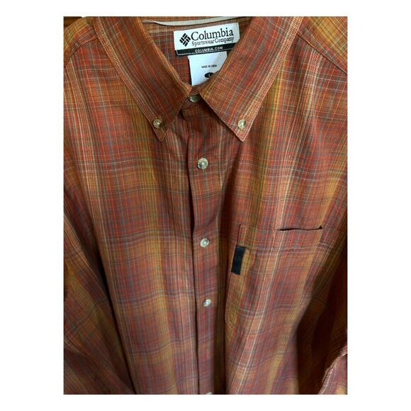 Columbia Men's Light Orange Plaid Long Sleeve Lightweight Button Down Shirt Sz L - Picture 3 of 7